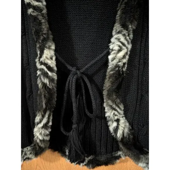 New Directions Black Cable Knit w/ Faux Fur Trim - Large *NWT $46* - Picture 7 of 9